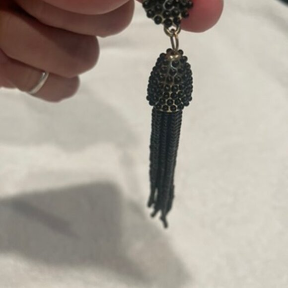 Black Beaded and Gold Tone Tassle Earrings - Picture 5 of 6